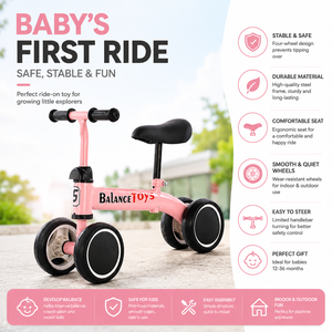 Vélo d'équilibre pour enfants à prix abordable, jouet porteur 4 roues de bonne qualité pour tout-petits, mini-trottinette pour bébé, premier vélo d'équilibre - Product Image 2