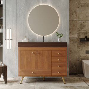 Mid-Century Modern Steel Hotel Gym Bathroom Vanity LED Mirror Drawers Freestanding <b>Bath</b> Vanity Set <b>Storage</b> - Product Image 2