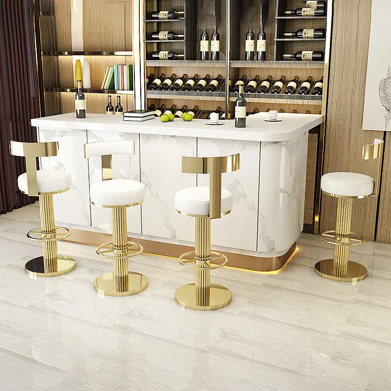 High End Commercial Metal Base Brass High Bar Stool Chair Luxury Swivel Adjustable Gold Bar Stool Set of 4