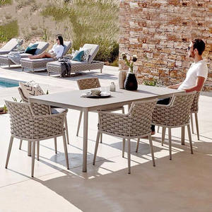 Conjunto de jardín de ratán para exteriores, 6 plazas, resistente a la intemperie, estilo escandinavo, mesa y sillas de comedor para patio, balcón, terraza. - Product Image 1