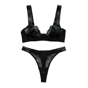Ensemble de sous-vêtements <span class=keywords><strong>string</strong></span> à bretelles lettres grande taille femme Sexy dentelle Section mince soutien-gorge réglable pour femme - Product Image 4