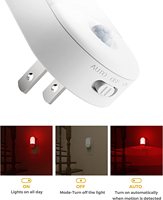 Lampu Malam Sensor Gerak LOHAS Merah, Lampu Malam Plug-in untuk Anak-anak, Lampu LED Merah 0.6W dengan Sensor Gerak untuk Kamar Tidur