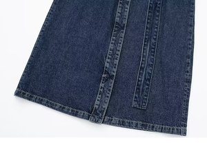 <span class=keywords><strong>Trench</strong></span> lungo X <span class=keywords><strong>donna</strong></span> Vintage inverno monopetto in Denim con colletto e cintura per l'autunno inverno blu - Product Image 6