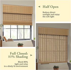 Stores romains en bambou sans fil avec cantonnière, stores en bambou filtrant la lumière pour fenêtres intérieures, stores en bambou enroulés naturels - Product Image 4