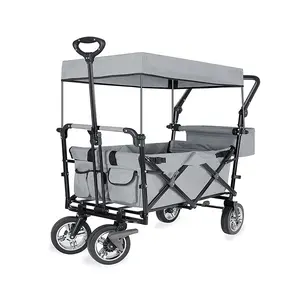 Foldable Canopy Carts Outdoor Beach Kids Trailer Portable Hand Wagons Metal Folding Canopy Wagon Cart