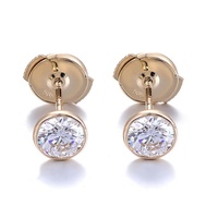 Pendientes de Botón Populares de Oro Sólido de 14k y 18k con Diamantes Reales, Engaste de Bisel, Pendientes de Diamantes Cultivados en Laboratorio, Joyería Fina