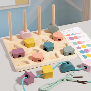 Montessori Children Wooden Macaron Building <strong>Block</strong> Sets <strong>Shape</strong> Cognition Stacking Match Games Baby Diy Toys for Kids Boys Girls - Product Image 3