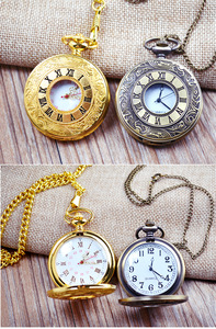 Reloj de bolsillo de cuarzo con número romano Steampunk de <span class=keywords><strong>medio</strong></span> cazador de Metal dorado antiguo con cadena de collar - Product Image 2