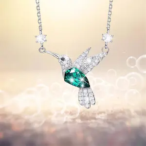 Новое ожерелье с зеленым бриллиантом Колибри, модное ожерелье с подвеской в виде птицы, женские цепочки на шею, оптовая продажа