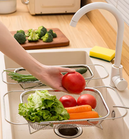 Passoire de cuisine manuelle en acier inoxydable à mailles fines, panier égouttoir télescopique avec poignées extensibles, compatible lave-vaisselle, pour fruits et légumes