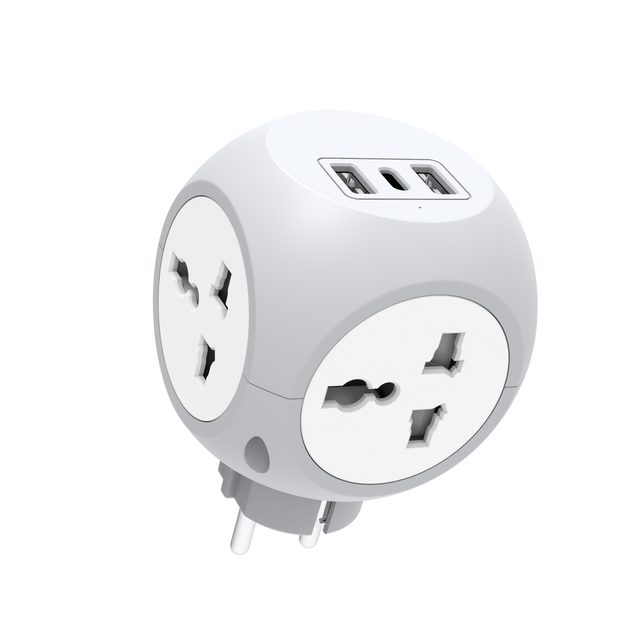 EU Adapter with 4 Universal Outlets 2 USB 1 Type C Charging Ports EU Plug Smart Plug Adapter