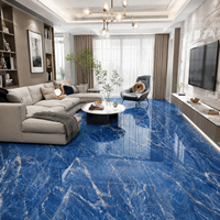 Carreaux de sol 60x60 en porcelaine polie effet marbre bleu foncé avec veines blanches, brillants, pour villas et hôtels de luxe