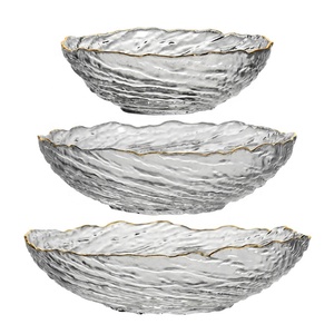 Piatto in <span class=keywords><strong>Vetro</strong></span> <span class=keywords><strong>di</strong></span> Lusso Trasparente a Forma Irregolare con Motivo a Spirale, Grande Ciotola in <span class=keywords><strong>Vetro</strong></span>, Sottopiatto in <span class=keywords><strong>Vetro</strong></span> Trasparente con Bordo Dorato - Product Image 2