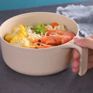 Boîte à bento portable en paille de blé écologique pour enfants, bol à nouilles instantanées anti-brûlure avec baguettes (820 ml) - Product Image 4