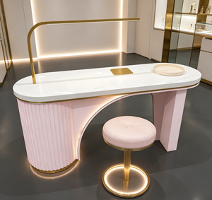 Modern Pink Nail Table <b>With</b> Gold <b>Lighted</b> Base <b>and</b> <b>Mirror</b> Arm Beauty Salon Manicure <b>Desk</b> - Product Image 5
