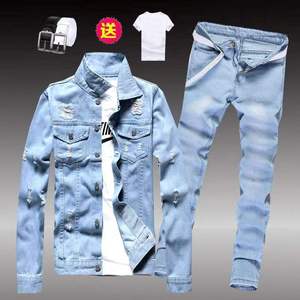 Venta caliente Venta directa de fábrica Chaqueta de mezclilla de motocicleta juvenil con pantalones largos Versión coreana del conjunto de chaqueta guapo de moda - Product Image 2