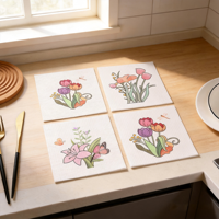 Chiffon de nettoyage de cuisine en cellulose double face imprimé floral, non abrasif, résistant à l'huile, en pâte de bois