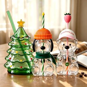 Tazza <span class=keywords><strong>in</strong></span> <span class=keywords><strong>Vetro</strong></span> <span class=keywords><strong>Borosilicato</strong></span> a Forma di Animale, Novità 2026, Tazze <span class=keywords><strong>da</strong></span> Caffè Trasparenti a Forma di Albero di Natale / Cucciolo / Orsetto Fragola - Product Image 1