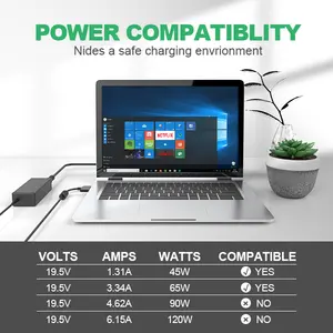 Abs Overcurrent Dc Charger 45W/65W/90W 1 Year Warranty Black External Laptop Battery Universal Adapter Charger