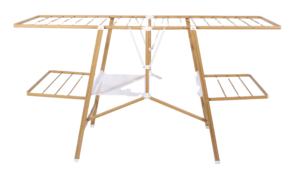 डीलक्स 3-परत लांदरी लकड़ी के रूप में प्रसारण स्टेशन फोल्डेबल कपड़े सुखाने रैक रैक - Product Image 4