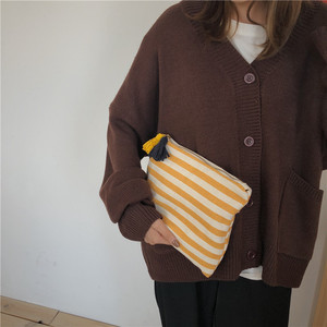 Bolsa de lona para cosméticos para mujer, estuche organizador de <span class=keywords><strong>maquillaje</strong></span> a rayas con borla, bolsa de aseo de viaje, estuche de belleza de lona, 2023 - Product Image 6
