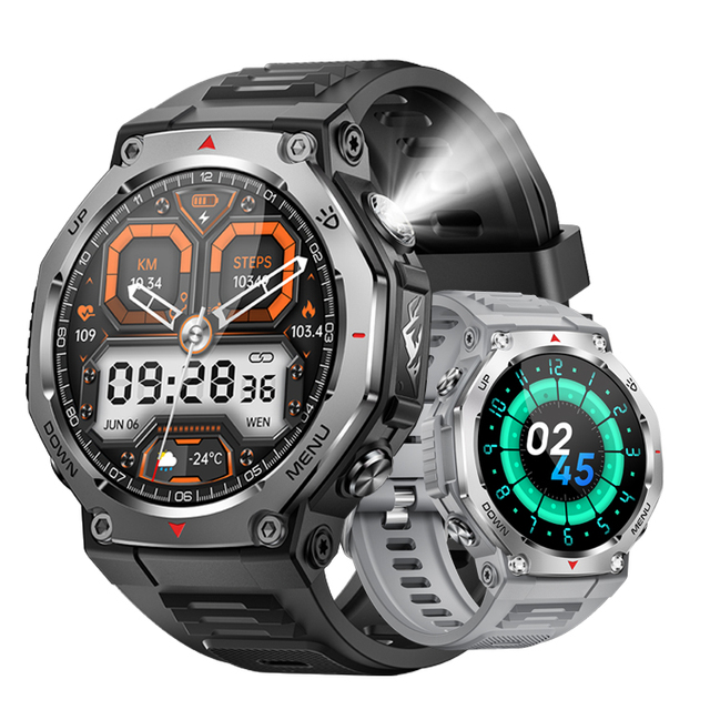 Smart Watch KT85 Flashlight 1.43 Inch Screen BT Call Voice Assistant Heart Rate Blood Oxygen Health Monitoring Sports Smartwatch