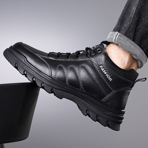 Botas de nieve para hombre, de invierno, hasta el tobillo, de cuero genuino, con forro de felpa, suela de goma antideslizante, punta redonda, cálidas y cómodas - Product Image 4