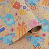 Papier d'emballage d'anniversaire sur le thème de l'éléphant, papier cadeau pour enfants à motifs de dessins animés, papier kraft écologique pour fête d'anniversaire d'enfants