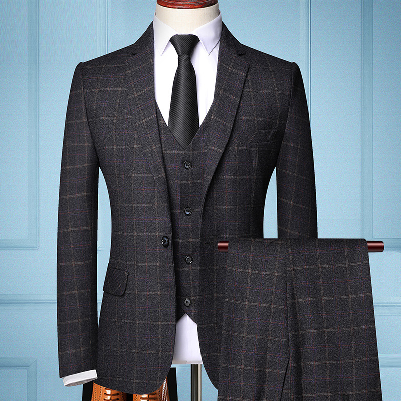 Black mens 2 piece double breasted plaid suit