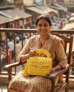 Bolso Trenzado Amarillo Alegre Hecho a Mano, Moderno y Elegante con Perlas, Dos Correas, Estilo Boho, Tejido de Cordón de Algodón, a Buen Precio - Product Image 3