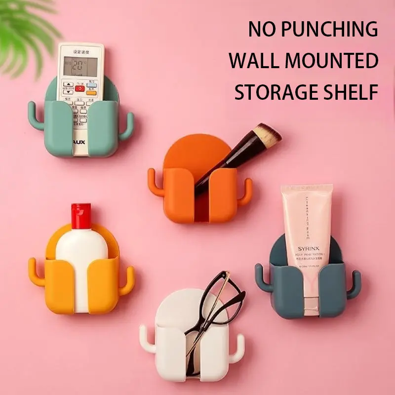 Multifunctional Wall-Mounted Mobile Phone Charging Plastic Storage Box Shelf Mobile Phones Remote Controls Small Items Holder