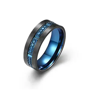 Customized Men's Carved Black Carbon Fiber Inset Point Stainless Steel Rings Hip Hop Boho Finger Rind for Couple Friends Gift