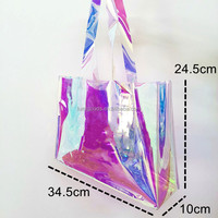 Sac fourre-tout transparent holographique arc-en-ciel LUMI en PVC avec poignée supérieure, taille moyenne, emballage en boîte, usage quotidien