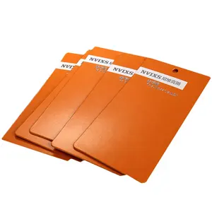 Custom silver stamping glossy 400 gsm orange paper hang tag with eyelet for products instruction showing ,thick paper hang tag