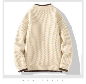 <span class=keywords><strong>Pull</strong></span> à col roulé à col roulé ample et à <span class=keywords><strong>la</strong></span> <span class=keywords><strong>mode</strong></span> pour hommes, tricoté avec une décoration à motifs et un logo sur le devant pour l'hiver - Product Image 2