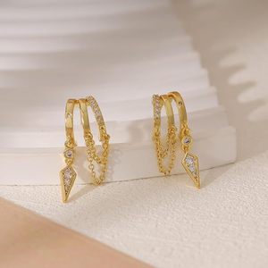 <span class=keywords><strong>Orecchini</strong></span> Pendenti Placcati Oro 18K di Alta Qualità, <span class=keywords><strong>Set</strong></span> di <span class=keywords><strong>Orecchini</strong></span> a Goccia con Zirconi in <span class=keywords><strong>Argento</strong></span> e Nappine per Donne - Product Image 6