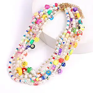 Shinshuo — collier de perles en argile douce pour femmes, bijoux bohème, pendentif en acrylique,