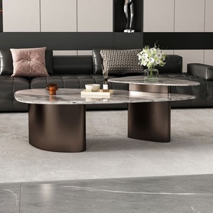 Tavolino <span class=keywords><strong>da</strong></span> Caffè Moderno e Semplice in Acciaio Inossidabile e Pietra Sinterizzata, Decorativo di Lusso Italiano per Soggiorno, Appartamento e Hotel - Product Image 4