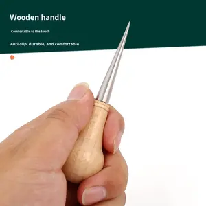 Usine directe simple <span class=keywords><strong>gourde</strong></span> poinçon en <span class=keywords><strong>acier</strong></span> <span class=keywords><strong>inoxydable</strong></span> bois de hêtre naturel manche en bois outil de réparation de chaussures à la main pour un usage domestique - Product Image 3