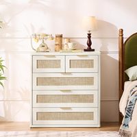 Commode à 5 tiroirs en rotin LEYAOYAO, commode moderne de 33,5 po avec plateau de 160 lb et kit anti-basculement, poignées dorées pour chambre à coucher et salon.