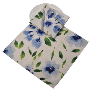 Hot Selling Custom Waterproof Blue Floral Printed 4pcs Polyester Cotton Rayon Woven Fabric Square <strong>Napkin</strong> <strong>Sets</strong> for Party Tables - Product Image 1