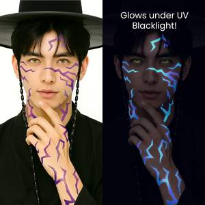 Tatuajes Temporales con Patrón de Energía Demoníaca Morada de Kpop, Pegatinas de Tatuajes Falsos con Patrón que Brilla con Luz UV - Product Image 3