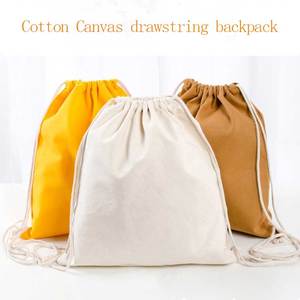 Borsa sportiva personalizzata in tela di cotone tinta unita con coulisse borsa da viaggio mini borse da scuola zaino articoli promozionali con logo - Product Image 2