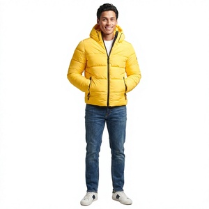 Brand New High Quality Custom Made Winter <b>Men's</b> Canvas Bubble <b>Puffer</b> <b>Jacket</b> Stand Collar Front Logo Lightweight Zipper <b>Hooded</b> - Product Image 1