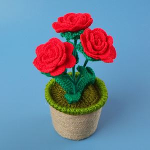 Nouvelles plantes en pot en tricot de laine au crochet, roses chinoises, pour décoration maison et voiture, cadeaux de Noël festifs, fleurs en pot - Product Image 1