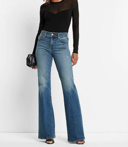 Jeans évasés taille haute pour femmes, jean bleu évasé à cloche pour femmes de grande taille - Product Image 1