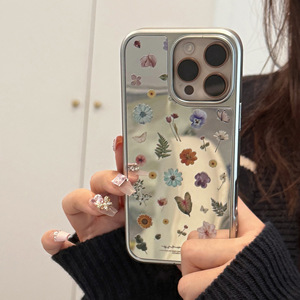 Promax pour iPhone 14 Miroir 13 Cas Style Coréen Électrolytique Étui Rigide avec Caméra Protecteur Lentille Film Petit Frais Florals <span class=keywords><strong>Des</strong></span> - Product Image 4