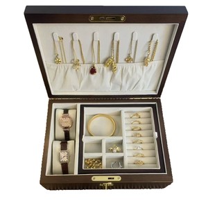 Solid Wood Double Layer <b>Lockable</b> Jewelry <b>Box</b> 25x18.8x9.5 Cm With Compartments For <b>Storage</b> - Product Image 5