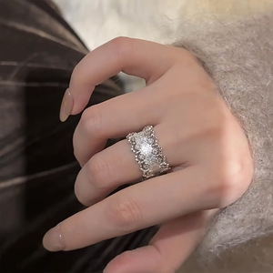 Bague ouverte en argent sterling 925 pour femmes, bague rétro à facettes larges, bague polyvalente personnalisée, nouvelle tendance - Product Image 4