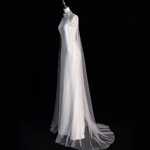 Nuovi Abiti da Sera Bianchi in Raso Stile Sirena con Maniche a Mantella, Eleganti Vestiti da Teatro e <span class=keywords><strong>Opera</strong></span> per Donne - Product Image 3